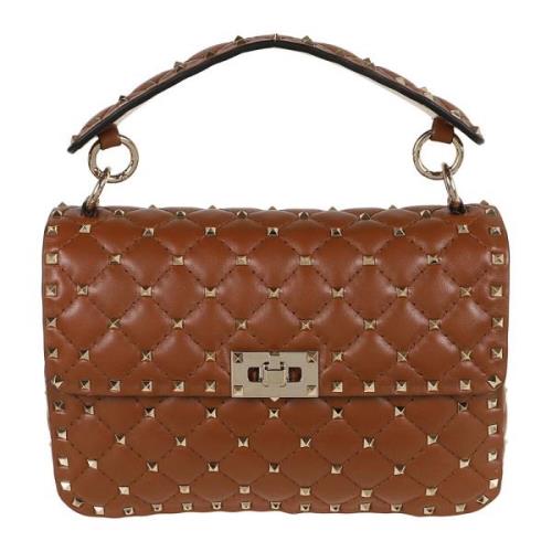 Spike Rockstud Leren Schoudertas Valentino Garavani , Brown , Dames