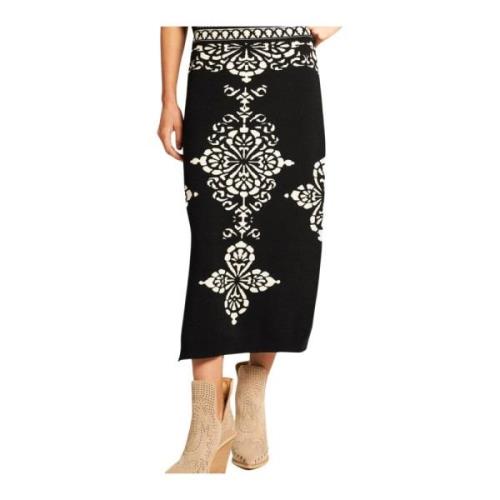 Gebreide bedrukte rok Alma EN Pena , Black , Dames