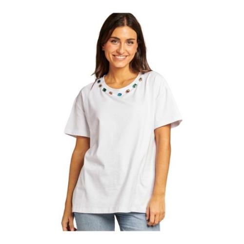 Rhinestone Neck T-shirt Alma EN Pena , White , Dames