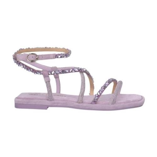 Platte sandaal met gevlochten strass Alma EN Pena , Purple , Dames