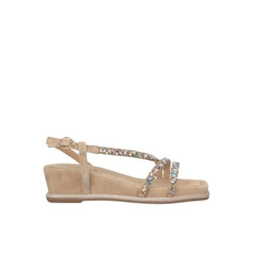 Rhinestone Sleehak Sandalen Alma EN Pena , Beige , Dames