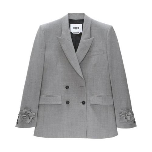 Grijze Bloemenapplicatie Dubbelrijige Jas Msgm , Gray , Dames