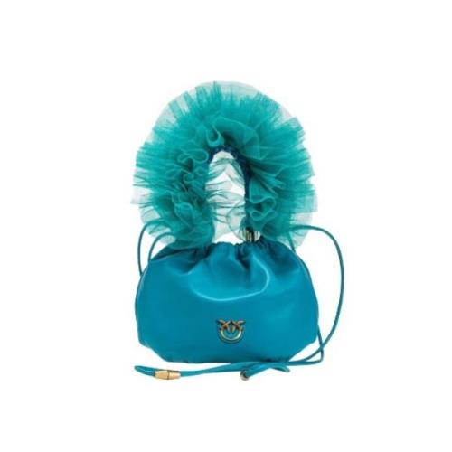 Mini Nappa Leren Tas met Tule Pinko , Blue , Dames