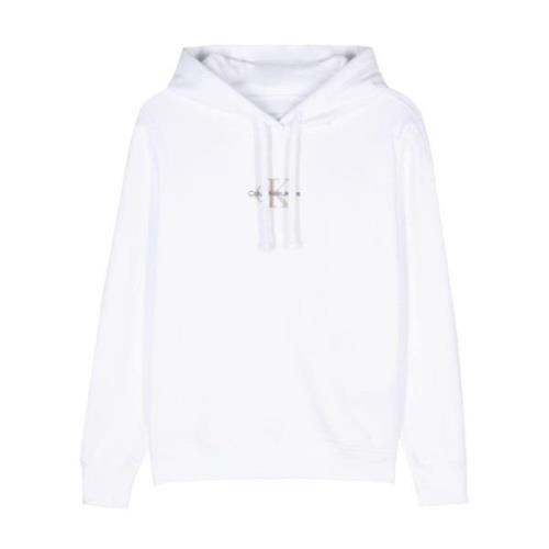 Witte Hoodie Sweater Katoen Jersey Geborduurd Logo Calvin Klein Jeans ...