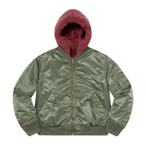 Omkeerbare Faux Fur Ma-1 Jas Olijf Supreme , Green , Heren