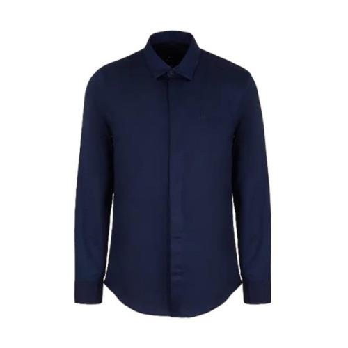 Blauw Katoen Logo Shirt Lange Mouw Armani Exchange , Blue , Heren