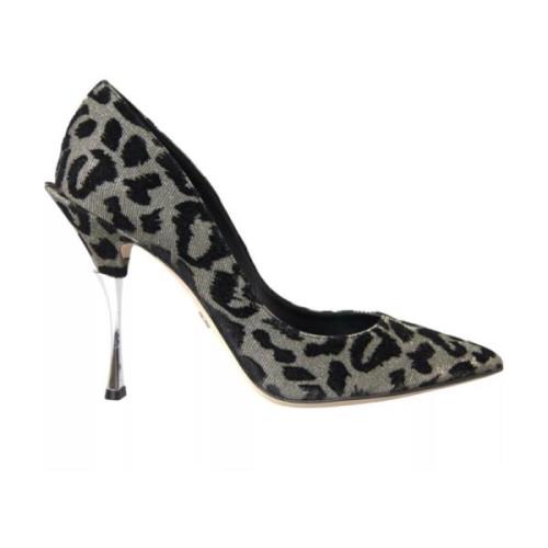 Leopard Print Velvet Décolleté Schoenen Dolce & Gabbana , Gray , Dames