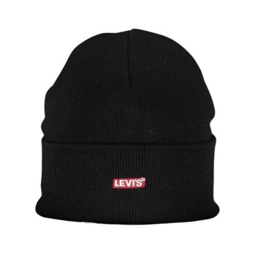 Zwarte Acryl Hoeden & Mutsen, Geborduurd Logo Levi's , Black , Unisex