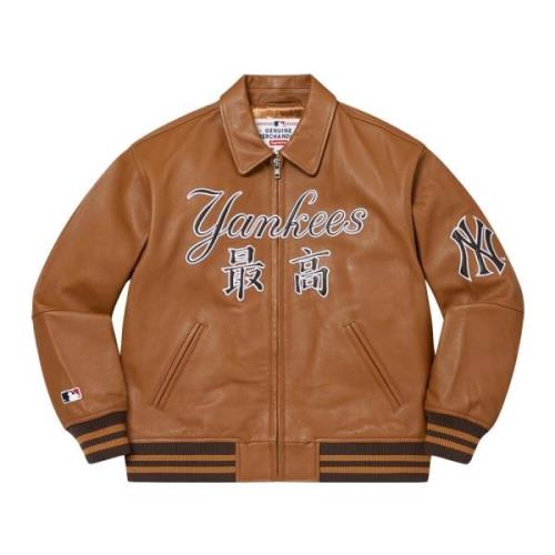 Beperkte oplage leren varsity jack bruin Supreme , Brown , Heren