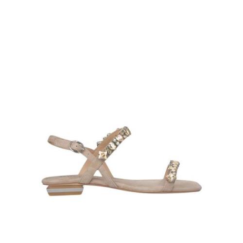 Rhinestone Straps Flat Sandal Alma EN Pena , Beige , Dames