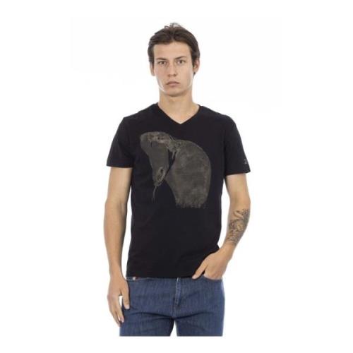 Logo Patroon Heren T-shirt Katoen Viscose Trussardi , Black , Heren