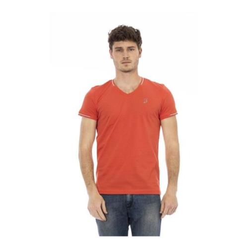 Action V-hals T-shirt Lente/Zomer Heren Trussardi , Orange , Heren