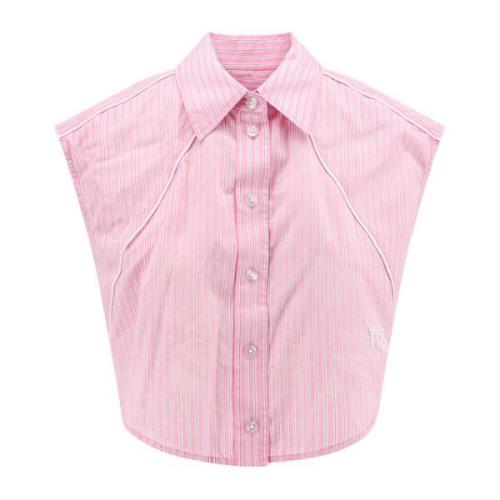 Gestreepte Katoenen Mouwloze Crop Shirt Alexander Wang , Pink , Dames