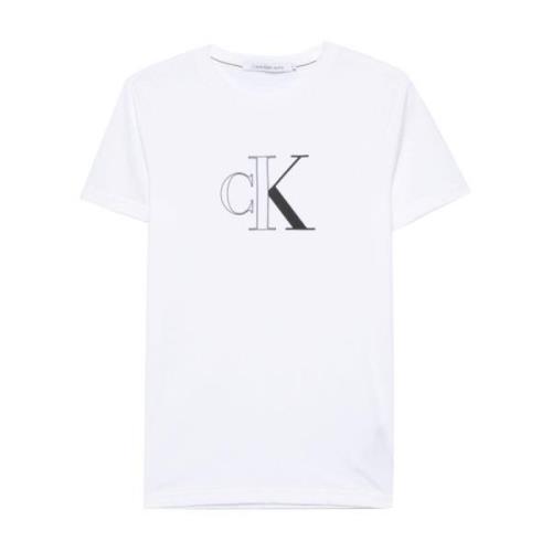 Witte T-shirts en Polos met Logo Print Calvin Klein Jeans , White , He...