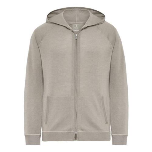 Merino Wool Full Zip Hoodie Boggi Milano , Beige , Heren