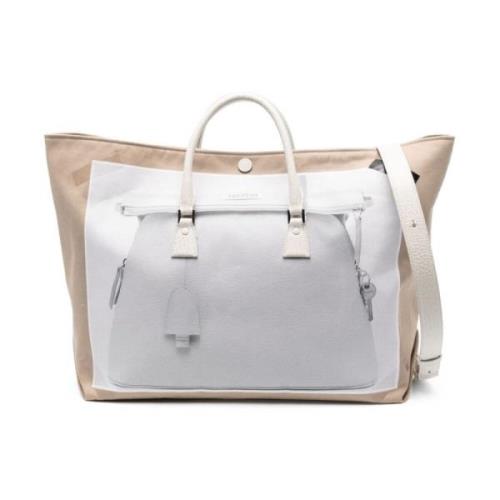 Canvas Tote Tas met Trompe l'Oeil Print Maison Margiela , Gray , Dames