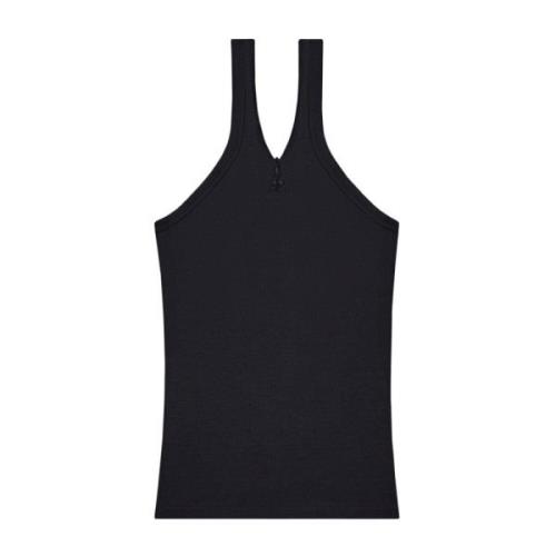 Zwarte Geribbelde Geborduurde Top Courrèges , Black , Dames