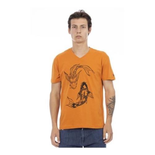 Action T V-hals Logo T-shirt Trussardi , Orange , Heren