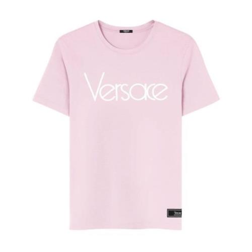 Logo Print Crew Neck T-shirt Versace , Pink , Dames