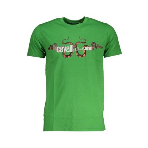 Print Logo Ronde Hals T-shirt Cavalli Class , Green , Heren