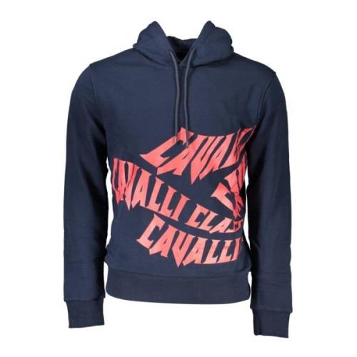 Heren Hoodie met Gedurfd Logo Print Cavalli Class , Blue , Heren