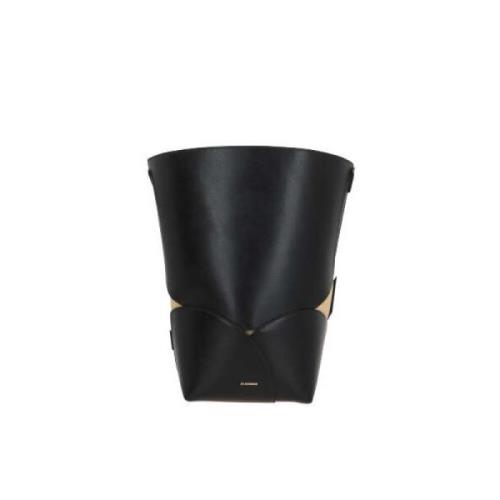 Zwarte Leren Bucket Bag met Afneembare Pouch Jil Sander , Black , Dame...