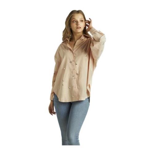 Rhinestone Poplin Shirt Alma EN Pena , Beige , Dames