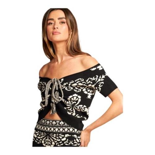 Asymmetrische Bedrukte Gebreide Top Alma EN Pena , Black , Dames