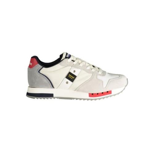 Witte Polyester Sneaker met Sportieve Details Blauer , Multicolor , He...