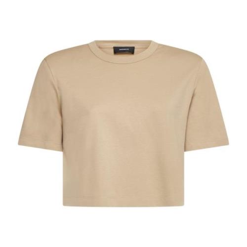 Khaki Katoenen Crop T-shirt met Gewatteerde Schouders Wardrobe.nyc , B...