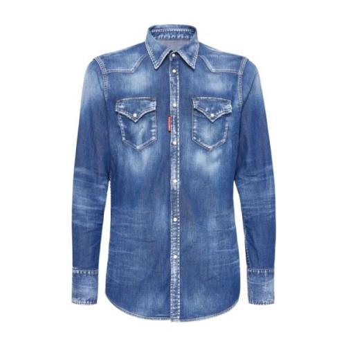 Stonewashed Denim Shirt Blauw Dsquared2 , Blue , Heren