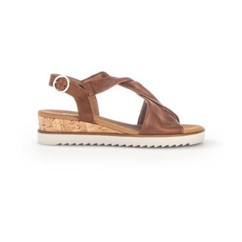 Cognac Leren Kruisband Sandalen Gabor , Brown , Dames