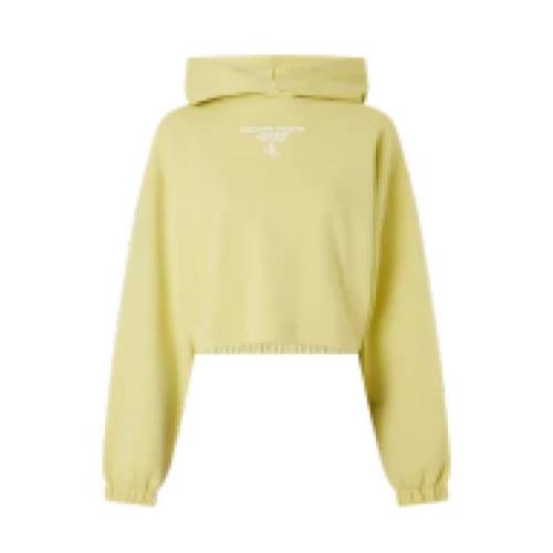 Gathered Hem Cropped Hoodie Geel Zand Calvin Klein , Yellow , Dames