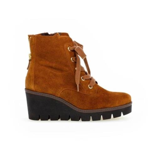 Bruine Fluwelen Veterschoenen Gabor , Brown , Dames