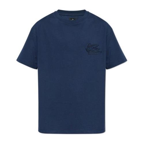 T-shirt met geborduurd logo Etro , Blue , Heren