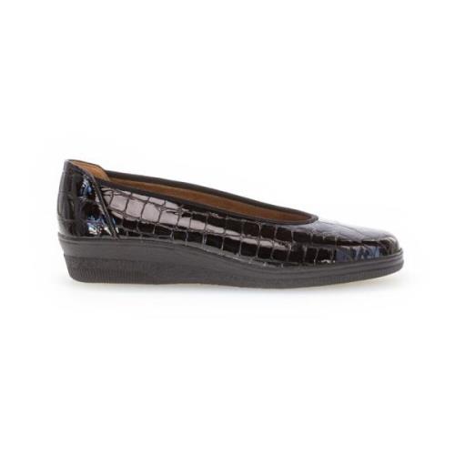 Zwarte Leren Sleehak Ballerina Gabor , Black , Dames