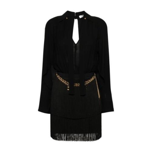 Zwarte Korte Jurk met Kettingdetail Elisabetta Franchi , Black , Dames