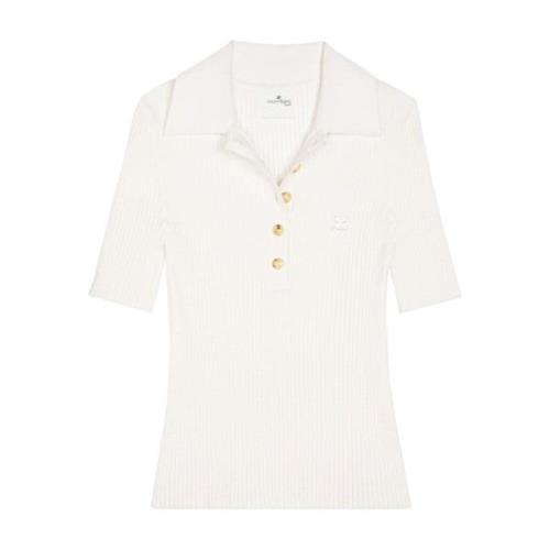 Witte Geribbelde Geborduurde Poloshirt Courrèges , White , Dames