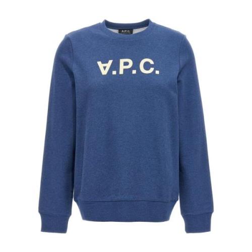 Indigo Blauw Ronde Hals Sweatshirt Logo A.p.c. , Blue , Dames