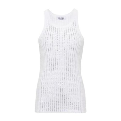 Witte Geribbelde Tanktop met Strass Versieringen The Attico , White , ...