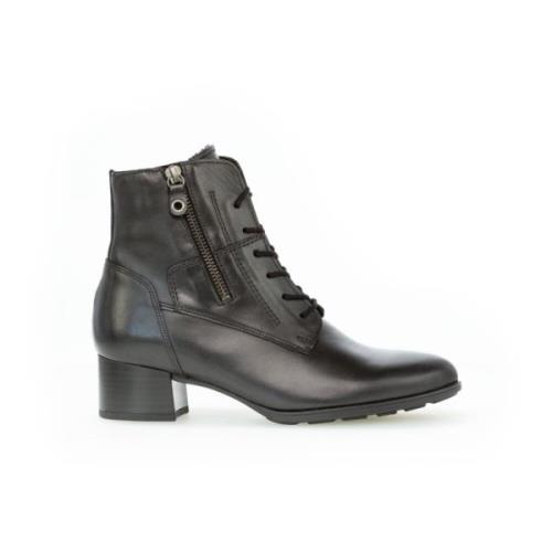 Zwarte Leren Veterschoenen Gabor , Black , Dames