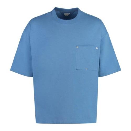 Katoenen Crew-Neck T-Shirt met Voorzak Bottega Veneta , Blue , Heren