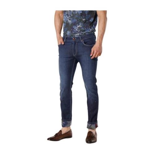 Slim Fit Blauwe Denim Broek met Bloemenpatroon Mason's , Blue , Heren