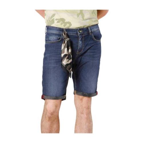 Slim Fit Denim Bermuda met camouflage Mason's , Blue , Heren