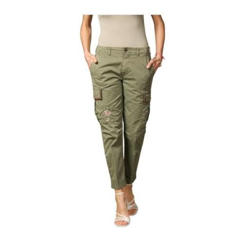 Cargo Broek met Borduursel, Militaire-Chique Stijl Mason's , Green , D...