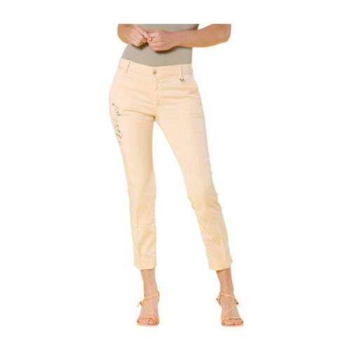 Curvie Dames Chino Broek met Borduursel Mason's , Pink , Dames