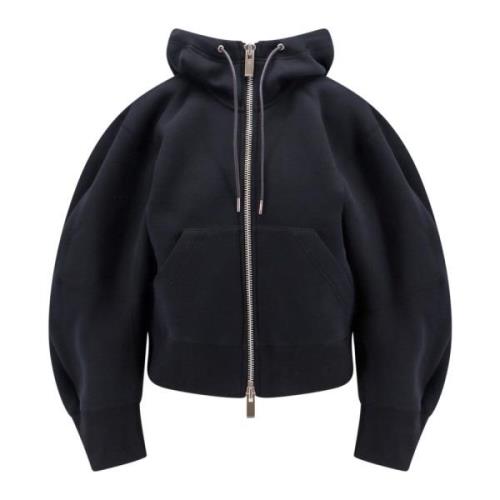 Zwarte Hoodie met Leren Trekkoord Sacai , Black , Dames