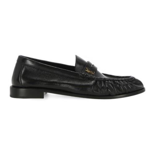 Zwarte Leren Loafer Schoenen Ss22 Saint Laurent , Black , Heren