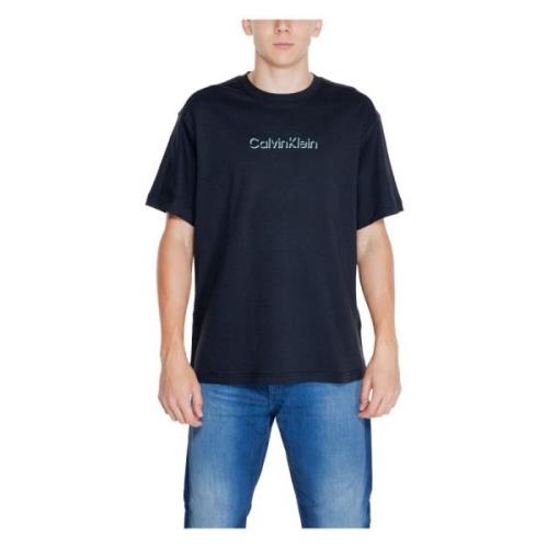 Zwarte Katoenen T-shirt met Ronde Hals Calvin Klein , Blue , Heren