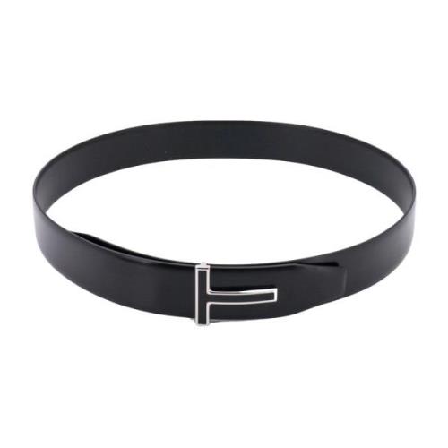 Leren Riem met Metalen Monogram Tom Ford , Black , Heren